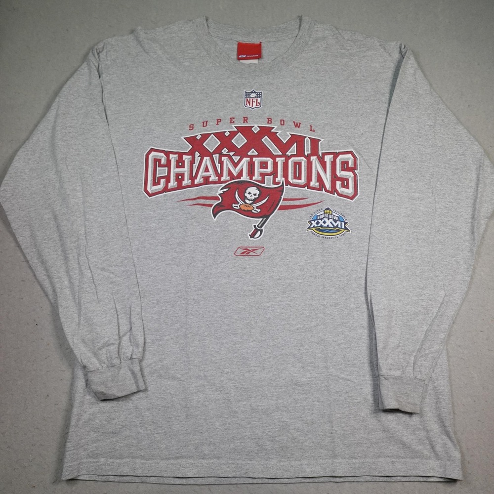 Vintage Reebok Tampa Bay Buccaneers Shirt Mens Large Gray Super Bowl Champions